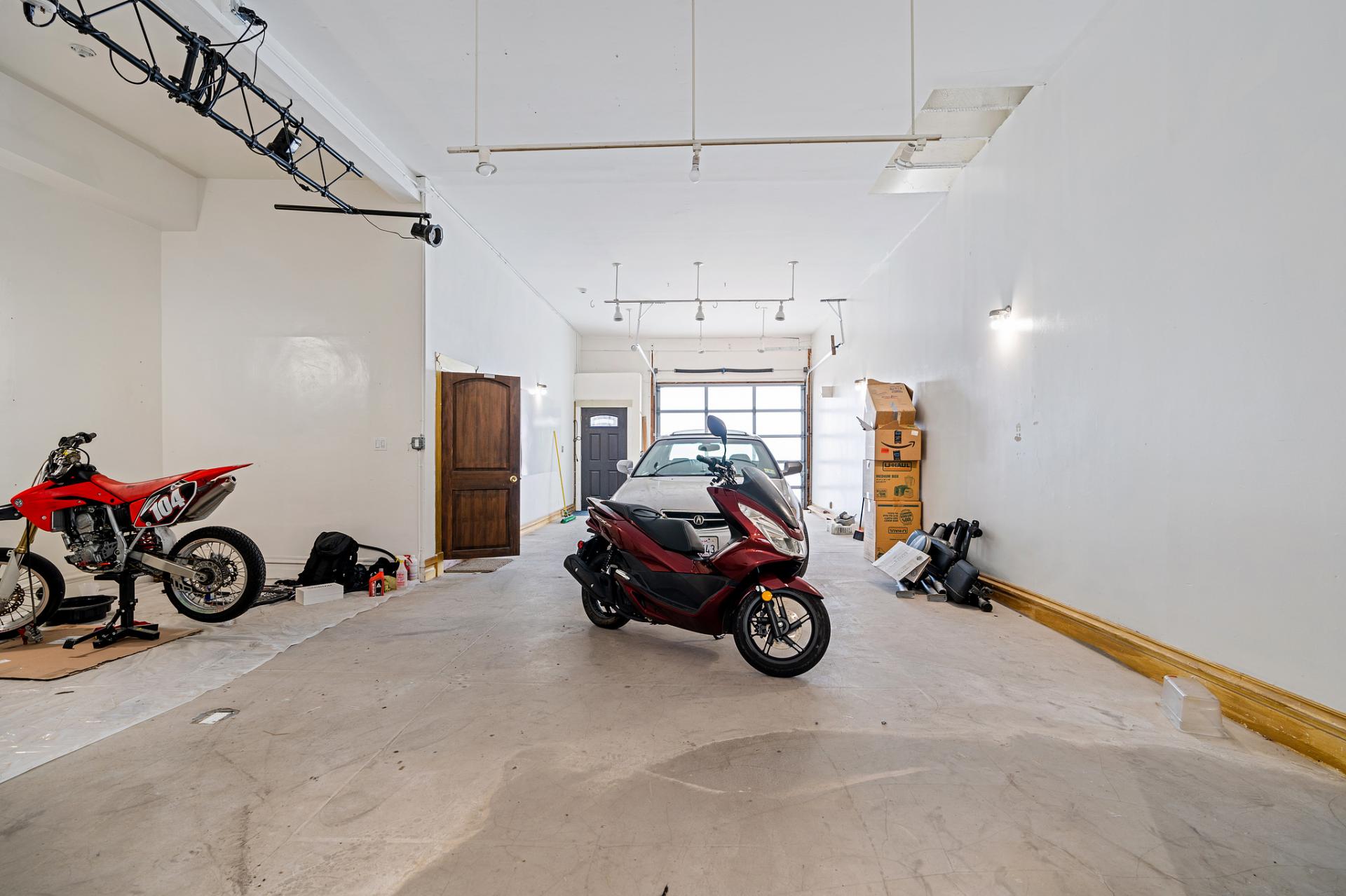 garage with motorcycles